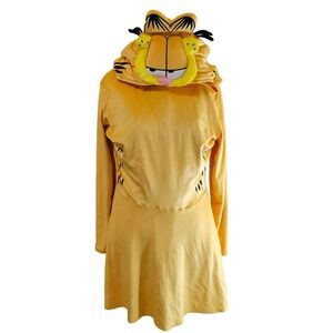 Nickelodeon Garfield Hooded Dress Womens Size L Yellow Velour Costume Cosplay